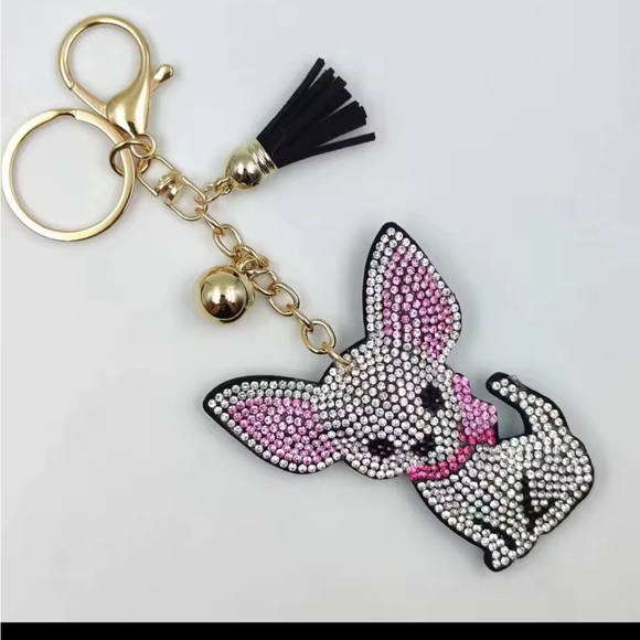 None Accessories - Crystal Embellished Chihuahua Key Holder